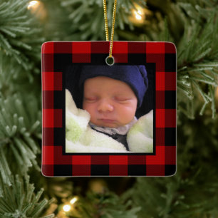 Red Buffalo Kariert 1. Weihnachtsbaby Foto Keramikornament