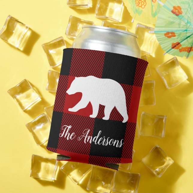 Red Buffalo Kariert & Bear | Geschenk für persönli Dosenkühler (In Situ Sommer)