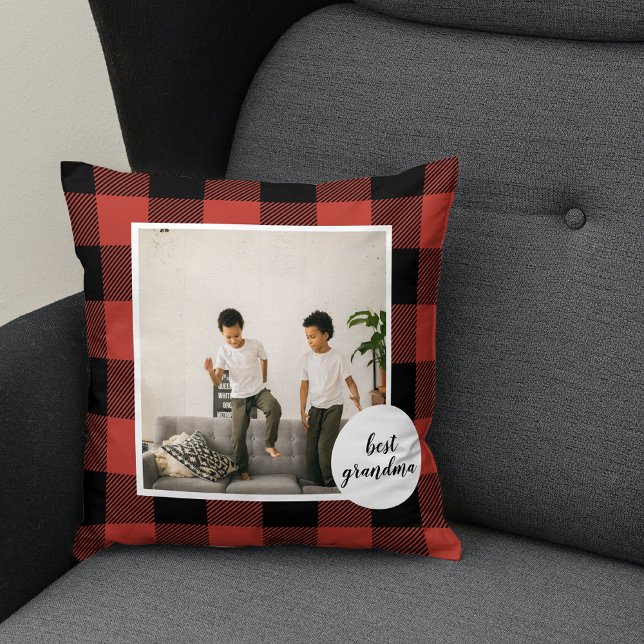 Red Buffalo Kariert Bestes Grandma-Geschenk mit Fo Kissen (Von Creator hochgeladen)