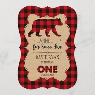 Red Buffalo Kariert Birthday ONE Custom Einladung