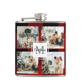 Red Buffalo Kariert & Collage Foto mit anfängliche Flachmann