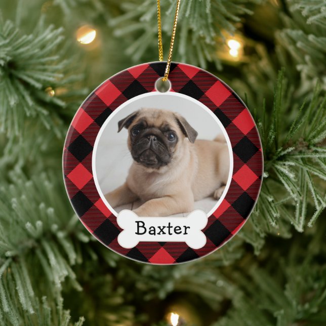 Red Buffalo Kariert Custom Pet Puppy Dodge Foto Keramikornament (Baum)