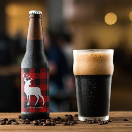 Red Buffalo Kariert & Deer | Geschenk für persönli Bierflaschenetikett