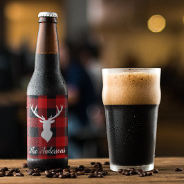 Red Buffalo Kariert & Deer | Geschenk für persönli Bierflaschenetikett