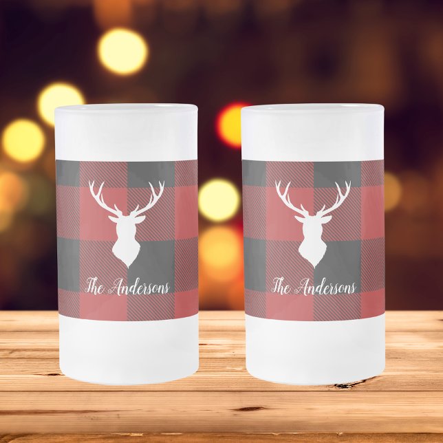 Red Buffalo Kariert & Deer | Geschenk für persönli Mattglas Bierglas (Von Creator hochgeladen)