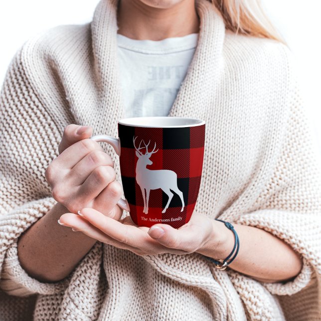 Red Buffalo Kariert & Deer | Geschenk für persönli Milchtasse (Von Creator hochgeladen)