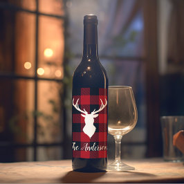Red Buffalo Kariert & Deer | Geschenk für persönli Weinetikett