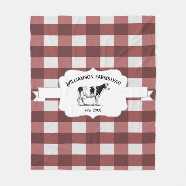 Red Buffalo Kariert Farm Cow Fleece Blankon (Vorderseite)