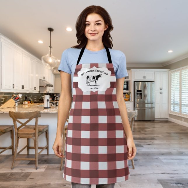 Red Buffalo Kariert Farm Cow Schürze (Red Buffalo Plaid Farm Cow Personalized Apron)