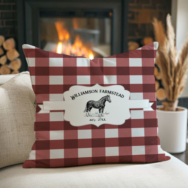 Red Buffalo Kariert Farm Horse Kissen (Red Buffalo Plaid Farm Horse Throw Pillow)