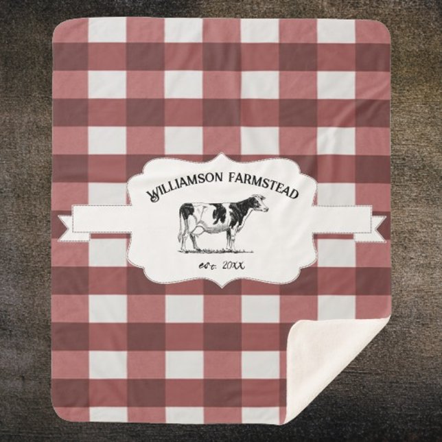 Red Buffalo Kariert Farm Kuh Sherpa Blanket Sherpadecke (Red Buffalo Plaid Farm Cow Personalized Sherpa Blanket)