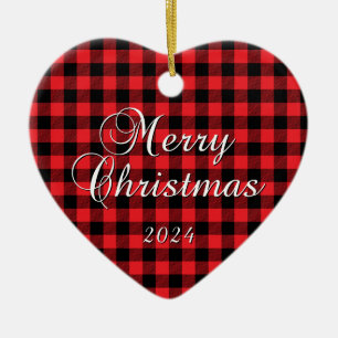 Red Buffalo Kariert Frohe Weihnachts Couple Foto Keramik Ornament