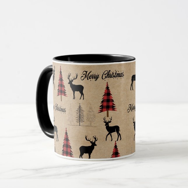 Red Buffalo Kariert & Frohe Weihnachtslandschaften Tasse (Vorderseite Links)