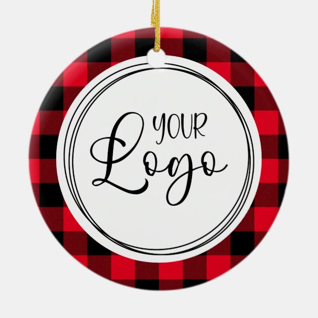 Red Buffalo Kariert Happy Holidays Business Logo Keramik Ornament (Hinten)