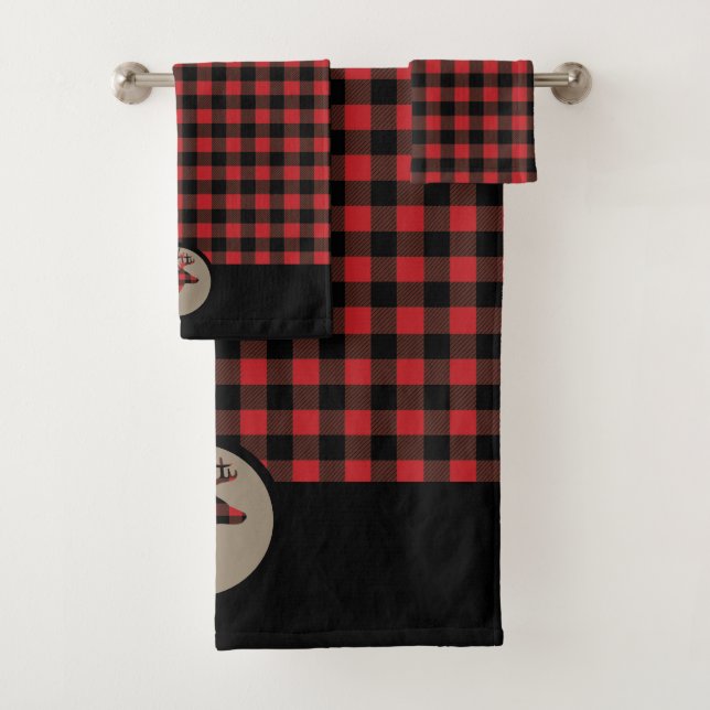 Red Buffalo Kariert Hirschkopf Badhandtuch Set (Insitu)