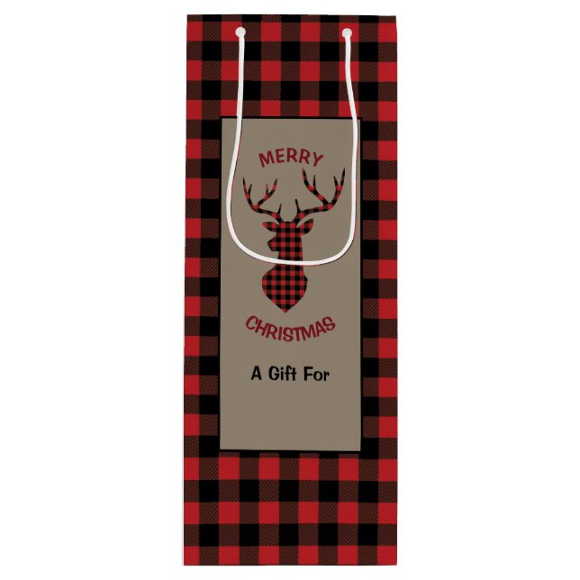 Red Buffalo Kariert Hirschkopf Geschenktüte Für Weinflaschen (Vorderseite)