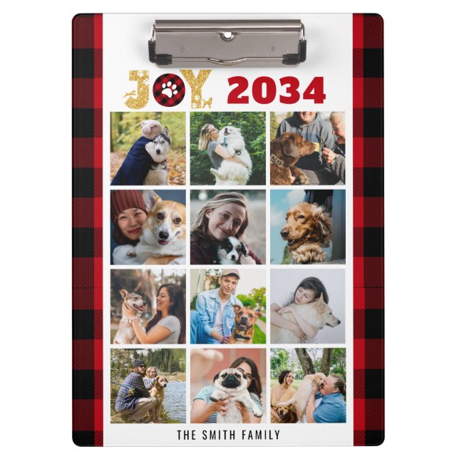 Red Buffalo Kariert Hund Lover Custom Foto Collage Klemmbrett (Vorderseite)