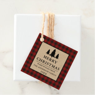 Red Buffalo Kariert Kraft Pines Frohe Weihnachten Geschenkanhänger