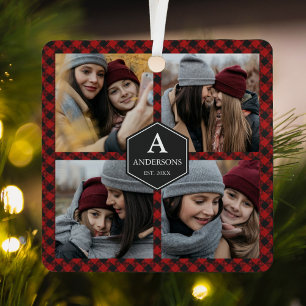 Red Buffalo Kariert Lumberjack Familienfoto Collag Ornament Aus Metall