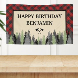 Red Buffalo Kariert Lumberjack Geburtstagsparty Banner