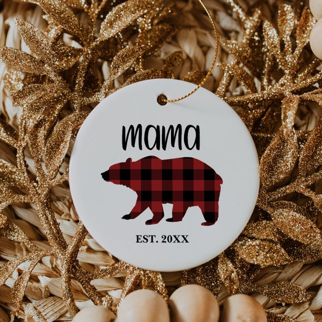 Red Buffalo Kariert Mama Bear Holiday Gift Keramik Ornament (Von Creator hochgeladen)