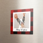 Red Buffalo Kariert & Merry Woofmas mit Hund-Foto Magnet<br><div class="desc">Red Buffalo Kariert & Merry Woofmas mit Hund-Foto</div>