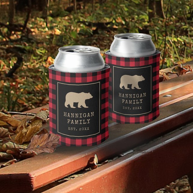 Red Buffalo Kariert mit Bärenfamilie Dosenkühler (Von Creator hochgeladen)