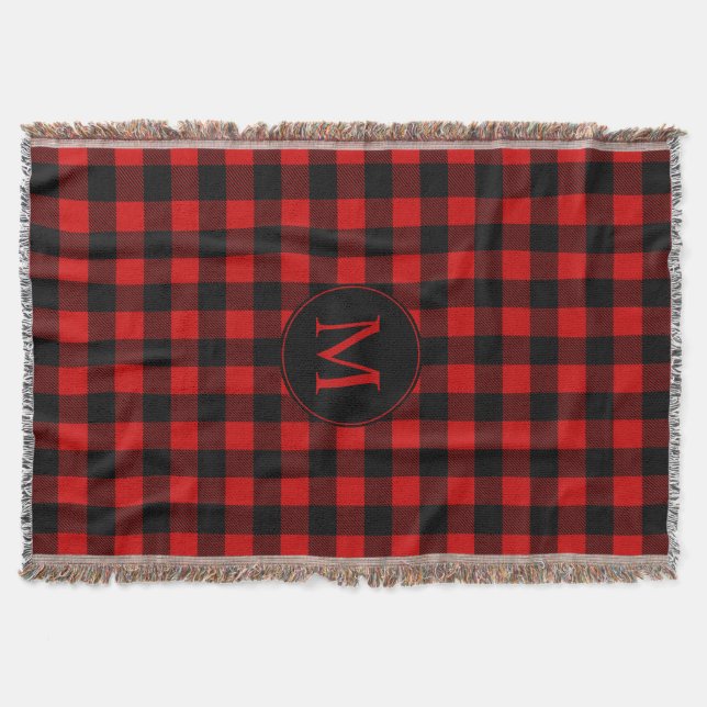Red Buffalo Kariert mit Custom Monogram Decke (Vorderseite)