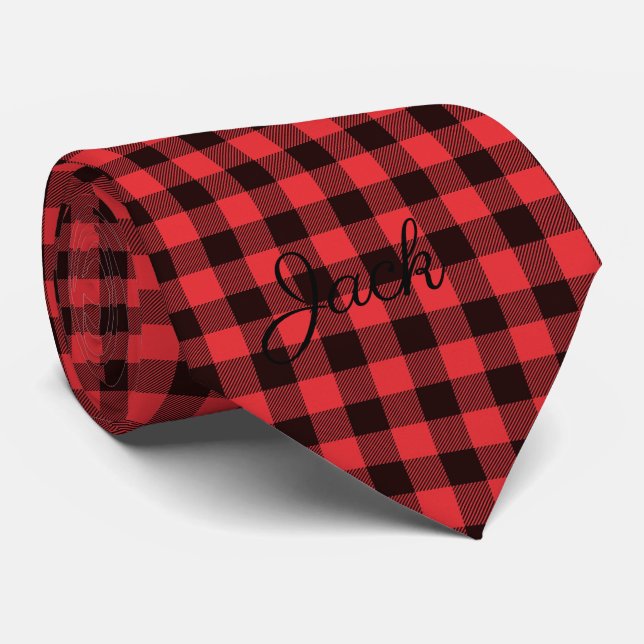 Red Buffalo Kariert Mit Monogramm Neck Tie Krawatte (Gerollt)
