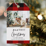 Red Buffalo Kariert & Our First Christmas Geschenkanhänger<br><div class="desc">Red Buffalo Kariert & Our First Christmas</div>