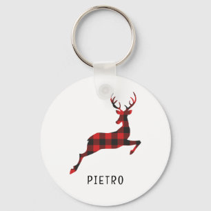 Red Buffalo Kariert Rentier Christmas Monogram Schlüsselanhänger