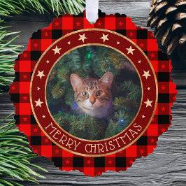 Red Buffalo Kariert & Stars Frohe Weihnachten Cust Ornament Karte