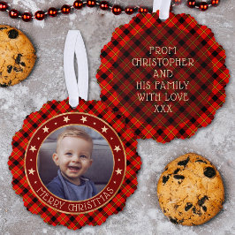 Red Buffalo Kariert & Stars Frohe Weihnachten Cust Ornament Karte