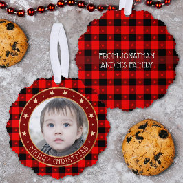 Red Buffalo Kariert & Stars Frohe Weihnachten Cust Ornament Karte