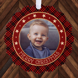 Red Buffalo Kariert & Stars Frohe Weihnachten Rust Ornament Karte