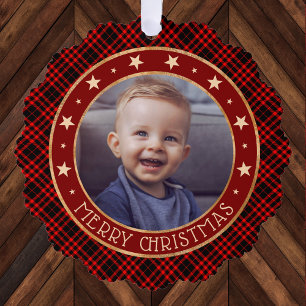Red Buffalo Kariert & Stars Frohe Weihnachten Rust Ornament Karte