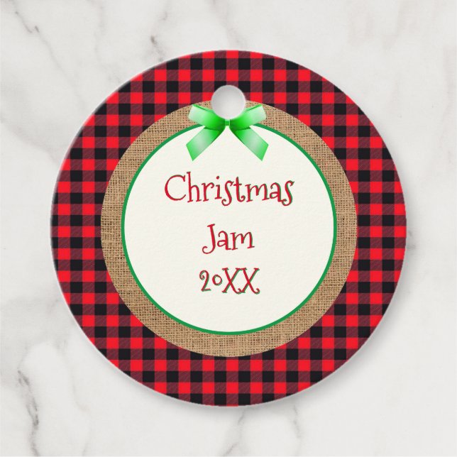 Red Buffalo Kariert und Burlap Christmas Jam Geschenkanhänger (Vorderseite)