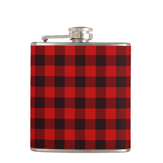 Red Buffalo Kariert Vinyl Wrapped Flask Flachmann (Vorderseite)