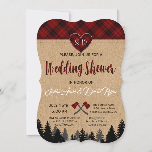 Red Buffalo Kariert Wedding Couple Dusche Einladun Einladung (Vorderseite)