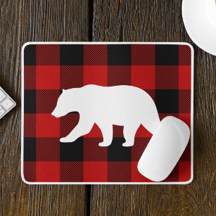 Red Buffalo Kariert & White Bear Mousepad