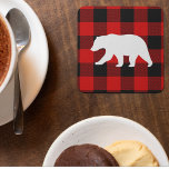 Red Buffalo Kariert & White Bear Rechteckiger Pappuntersetzer<br><div class="desc">Red Buffalo Kariert & White Bear</div>