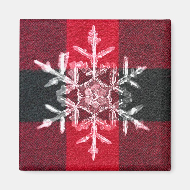 Red Buffalo Kariert Winter Holiday Snowflake Magne Magnet (Vorne)
