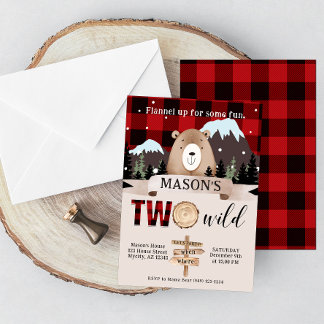 Red Buffalo Kariert Zwei Wildbären 2. Geburtstag Einladung