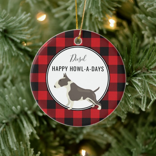 Red Buffalo Karierte Pitt Bull Dog Ornament (Baum)