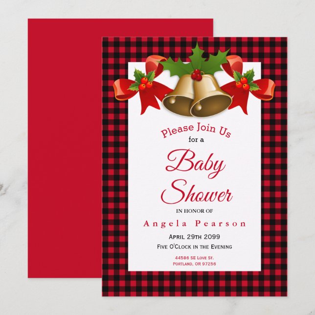 Red Buffalo Karierte Weihnachtsjunge Dusche Einladung (Vorne/Hinten)