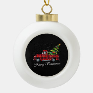 Red Buffalo Karierter Lieferwagen LKW mit Tree Mer Keramik Kugel-Ornament