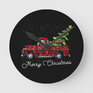 Red Buffalo Karierter Lieferwagen LKW mit Tree Mer Runde Wanduhr