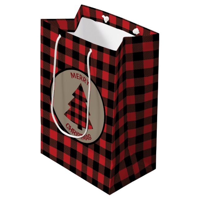 Red Buffalo Karierter Weihnachtsbaum Mittlere Geschenktüte (Vorderseite Schrägansicht)
