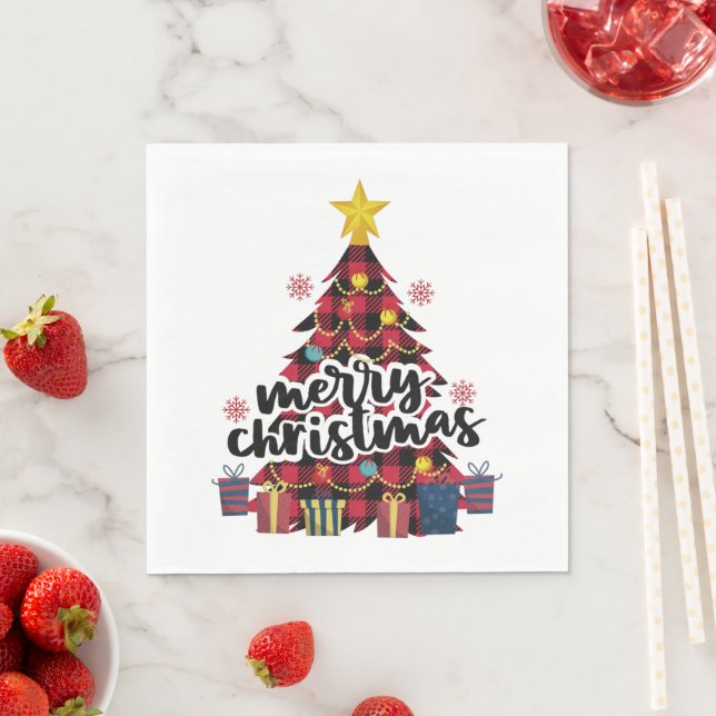 Red Buffalo Karierter Weihnachtsbaum Serviette (Beispiel)