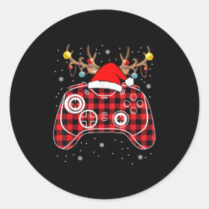 Red Buffalo Karierter WeihnachtsGamer Video Game X Runder Aufkleber